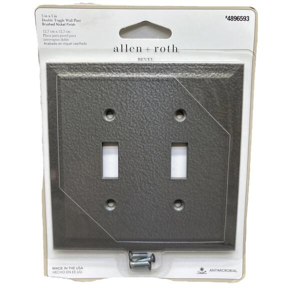Allen + Roth Bevel 2-Gang Brushed Nickel Indoor Wall Toggle Plate, 5x5 {S} - Picture 1 of 11